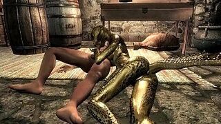 Женщина-аргонианка трахается с охранником - порно видео